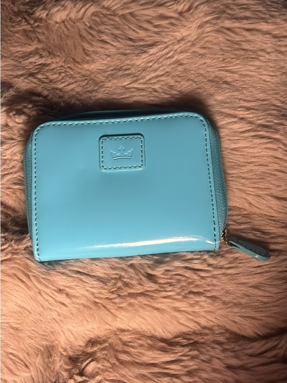 Juicy Couture Aqua Patent Zip Card & Key Holder with Embossed Crown